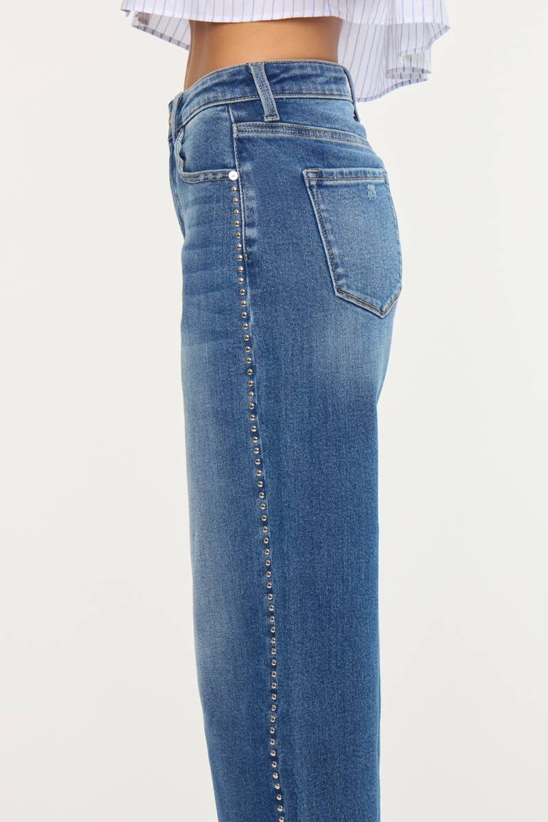 High Rise Crop Wide Leg Studded Jeans
