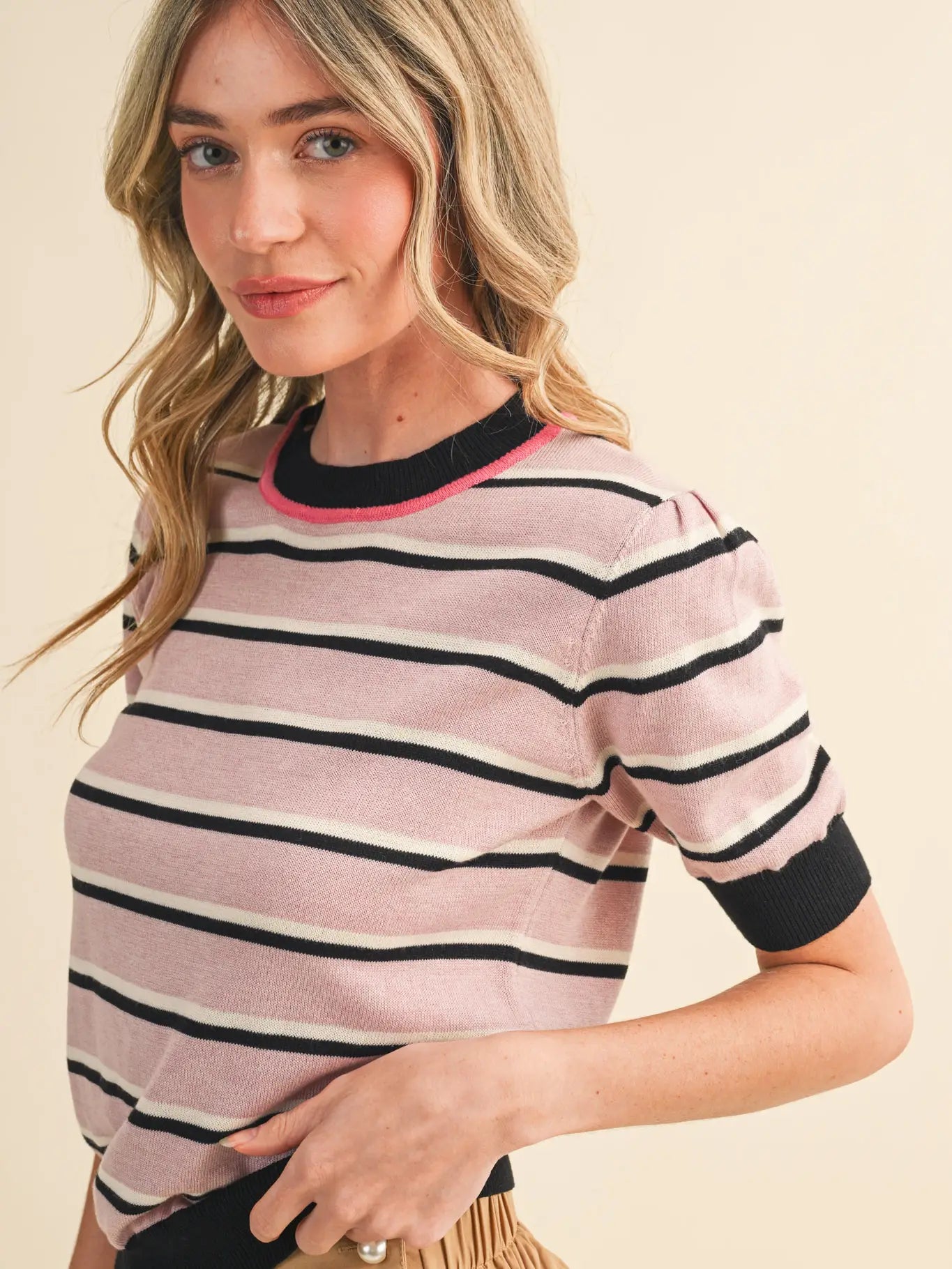 Striped Short Sleeve Sweater