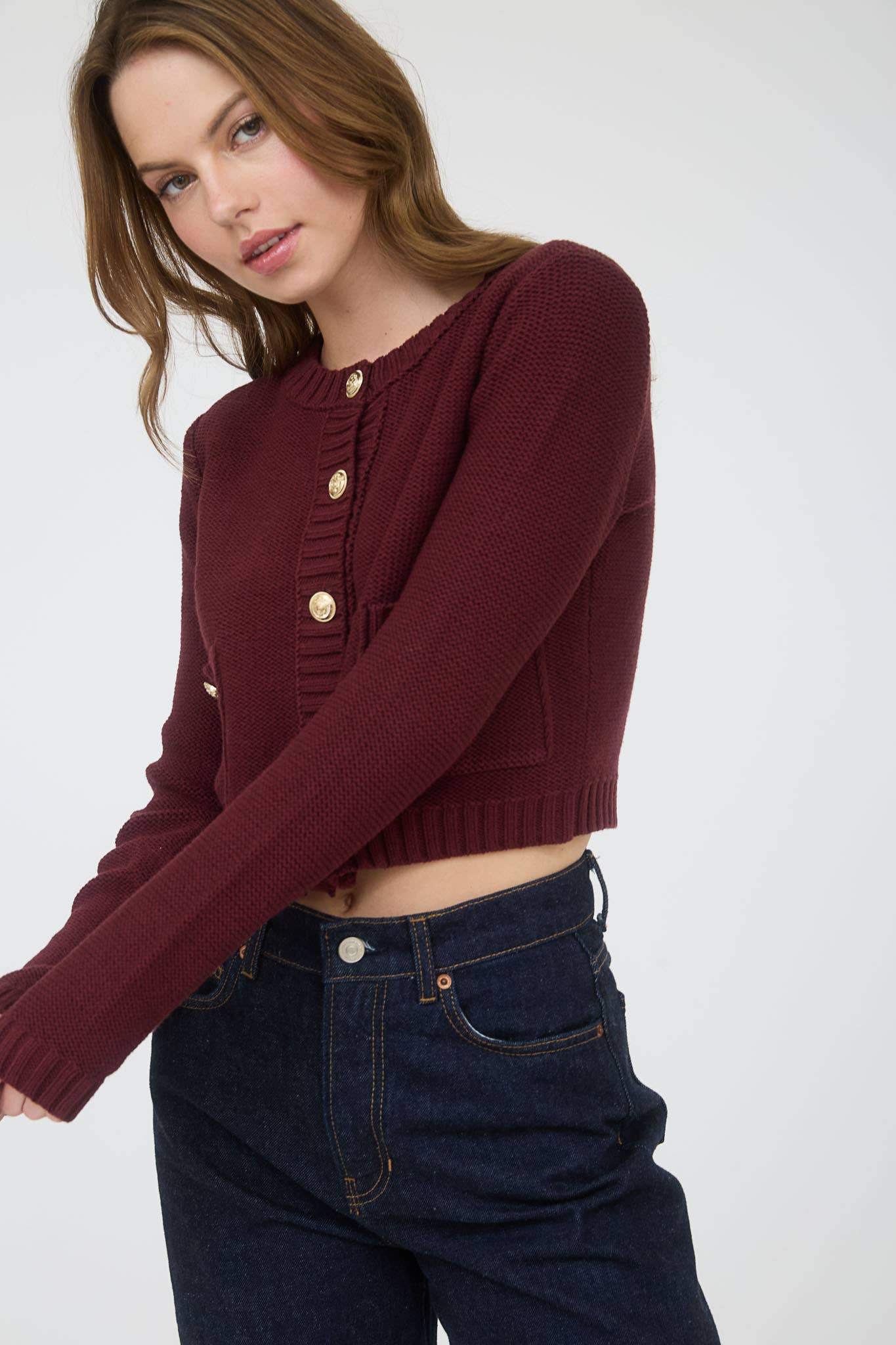 Gold Button Ribbed Cardigan