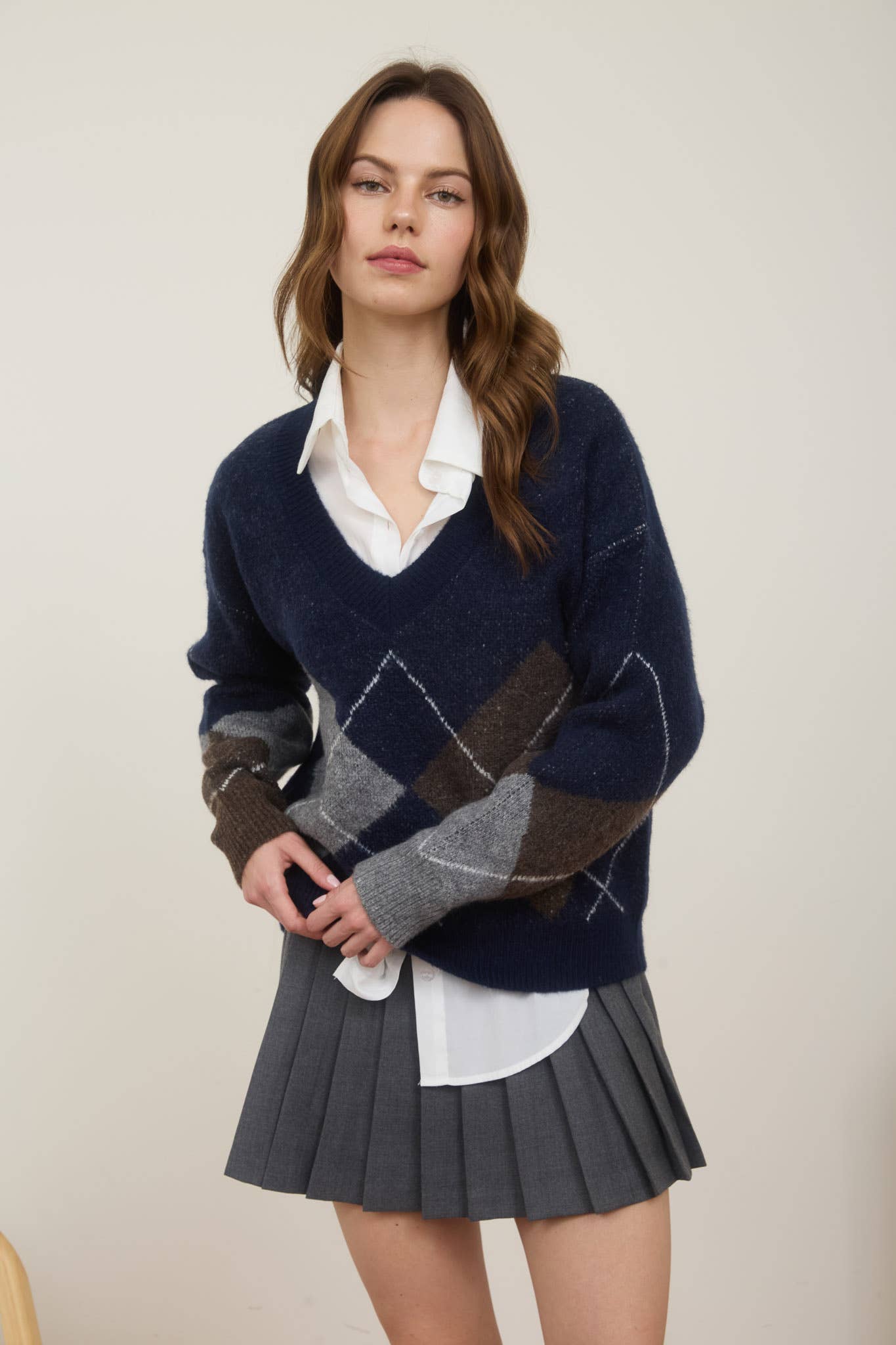Argyle V-Neck Pullover Sweater