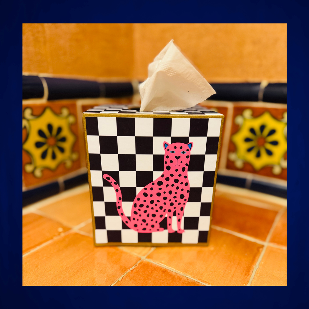 Tissue Box w/ Checkered Leopard