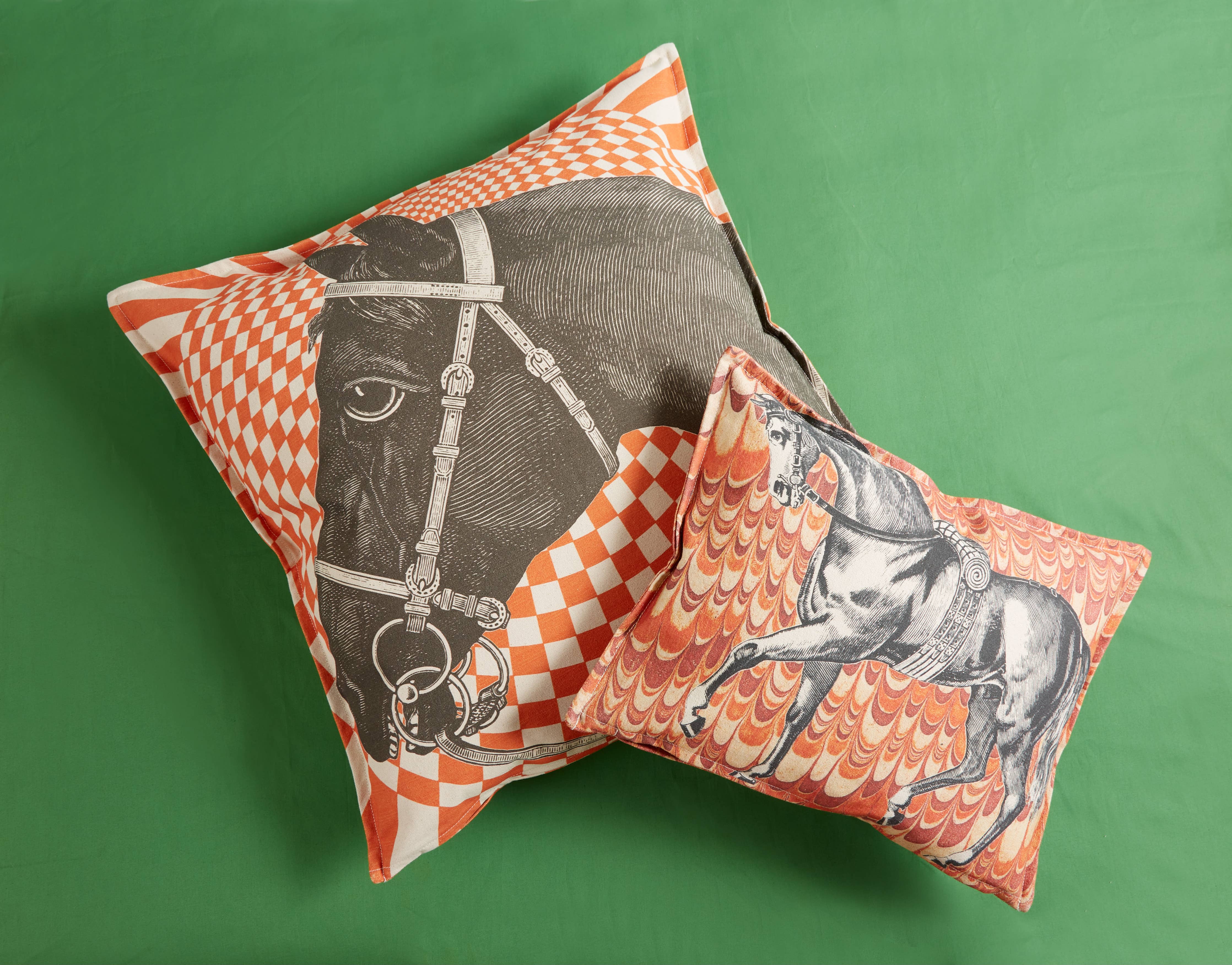 Equus Orange Marble Pillow orange front | MILK MONEY milkmoney.co | white elephant gift ideas, gift, mother's day gift ideas, white elephant gift, gift shops near me, cute home decor, mother's day gift, cute home accents, handmade in USA, elegant home decor