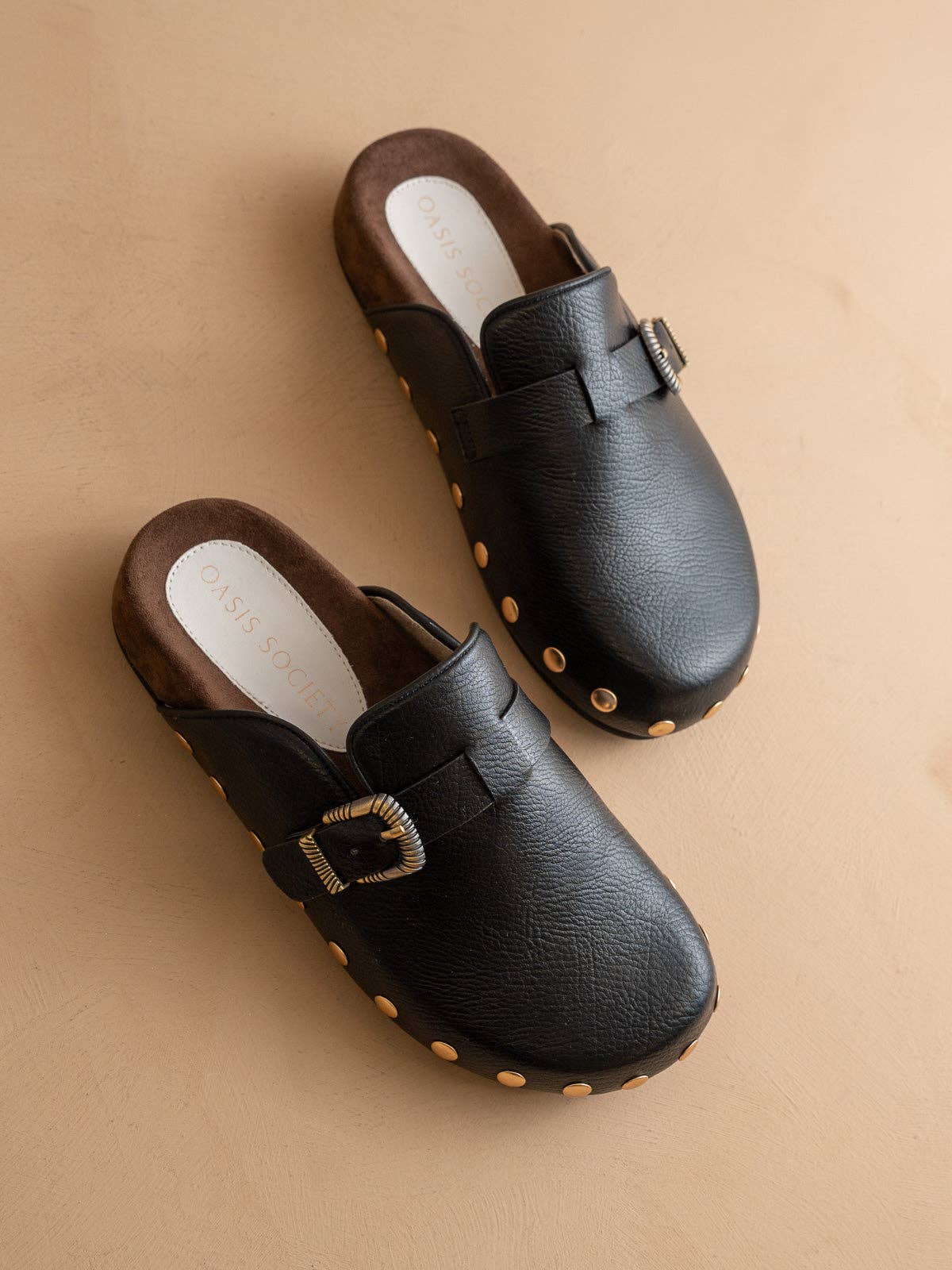 Black Studded Buckle Clog