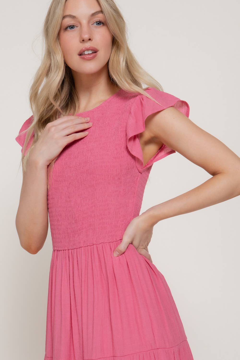 Ruffle Sleeve Smocked Dress