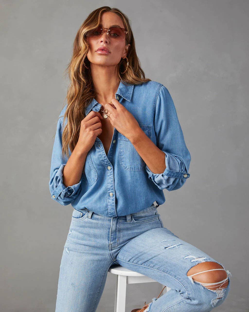 Denim Long Sleeve Button Down