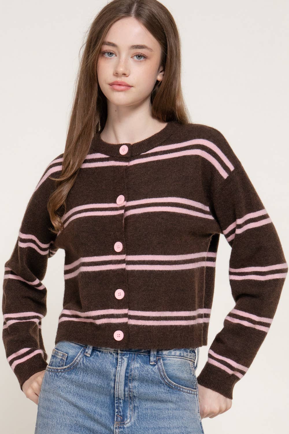 Button Down Striped Cardigan