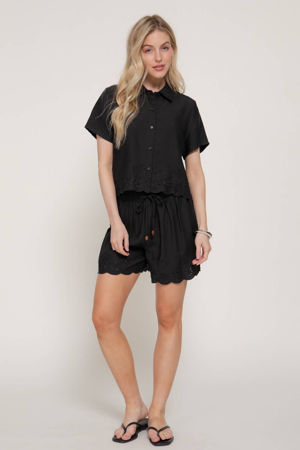 Button-Up Eyelet Hem Top