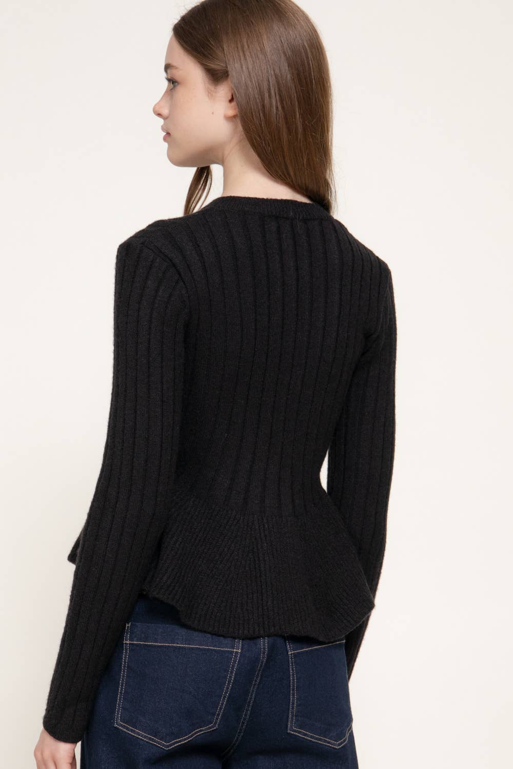 Peplum Sweater Cardigan Black