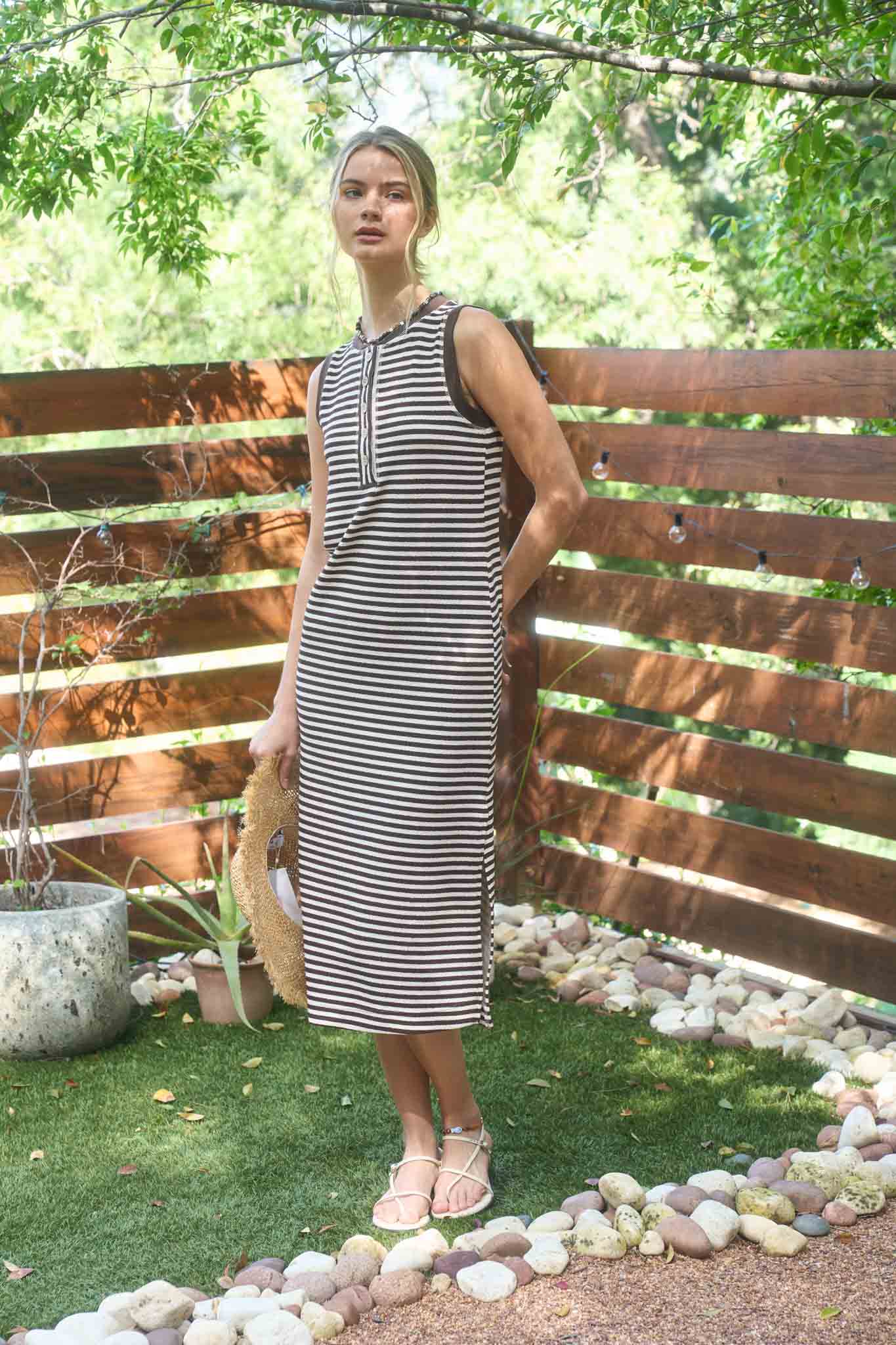 Stripe Henley Midi Dress