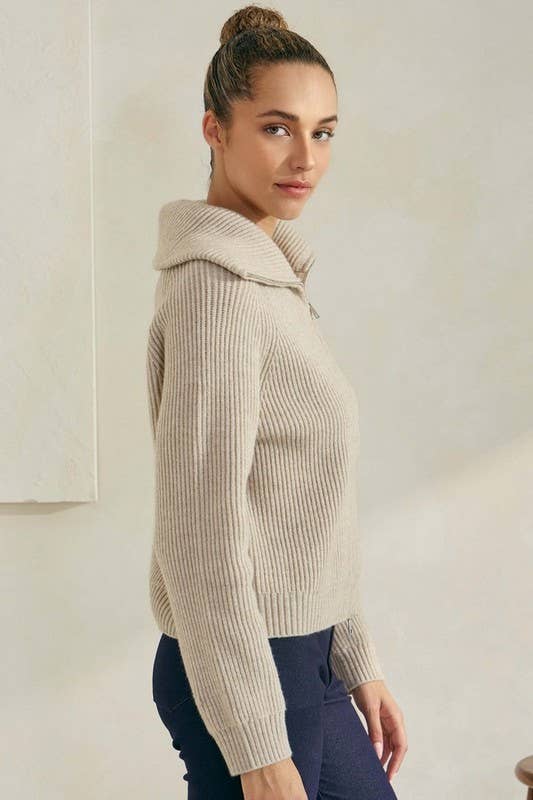 Funnel Neck Zip Cardigan