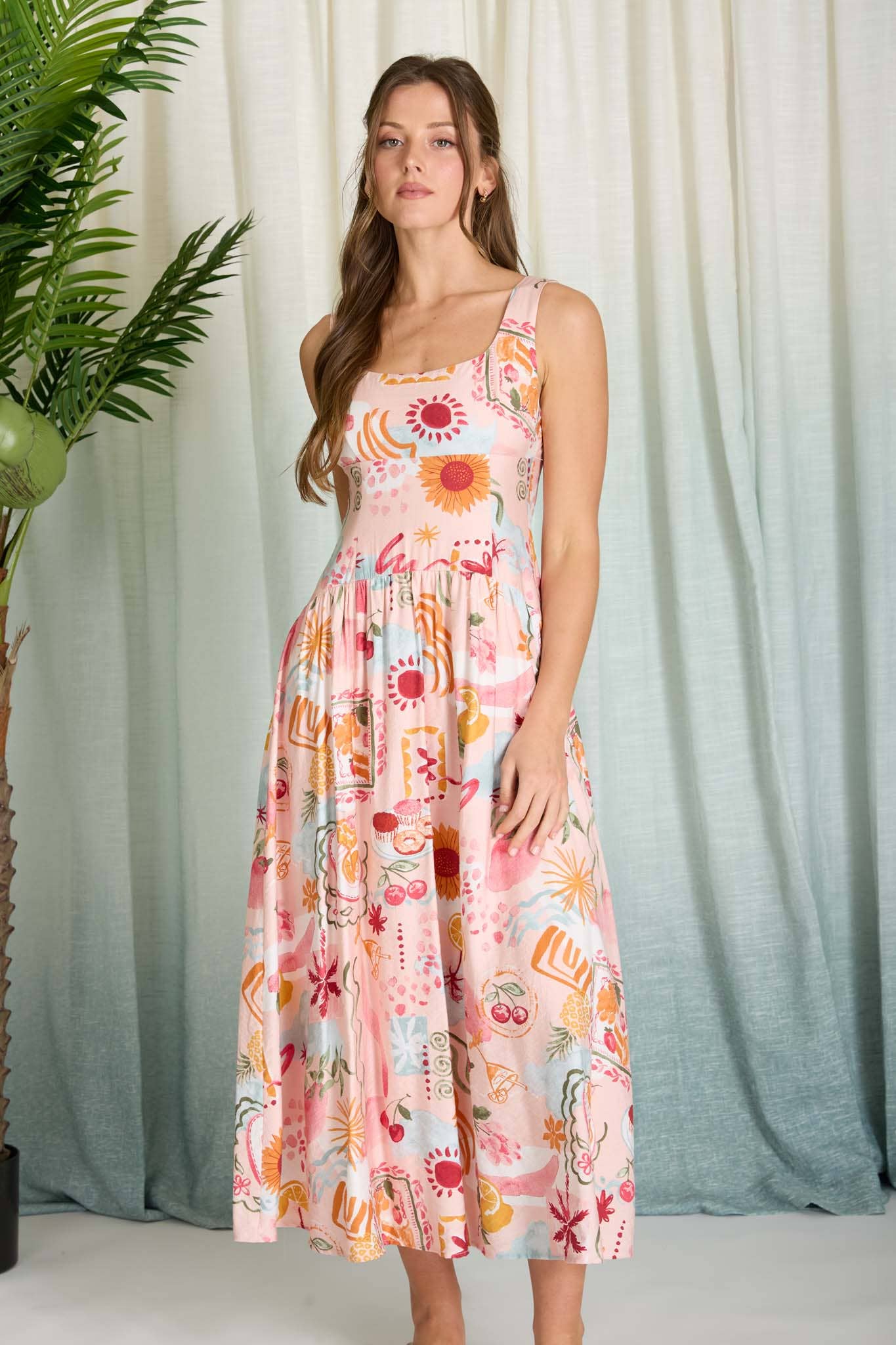 Summer Print Sleeveless Midi Sundress
