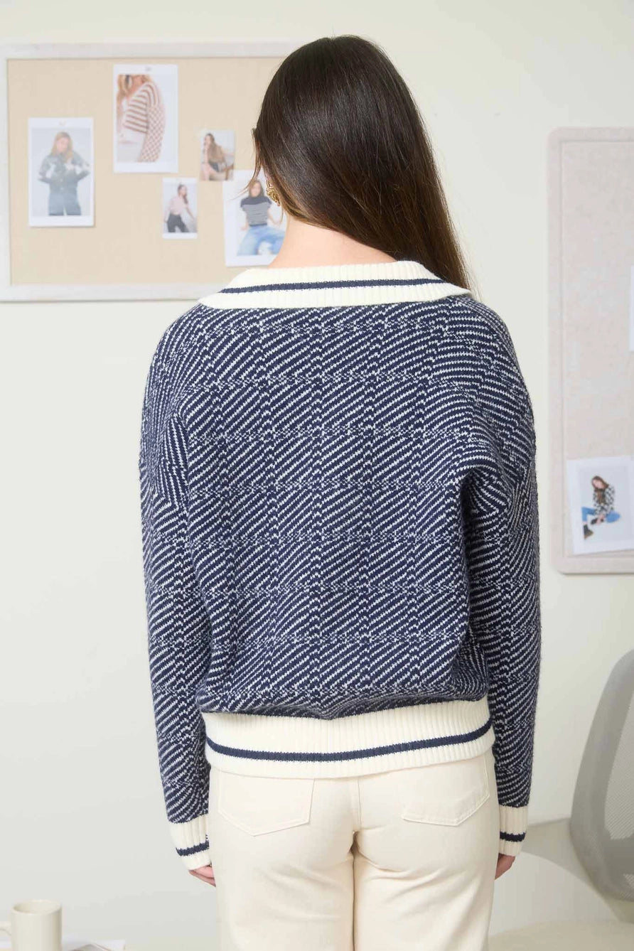 V-Neck Collared Knit Sweater