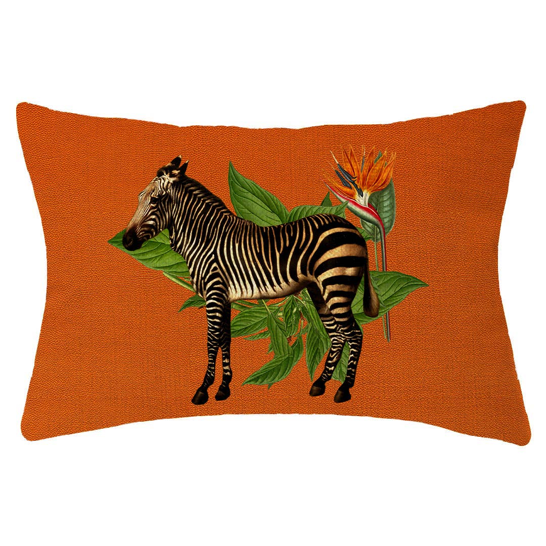 Zebra on Orange Linen Lumbar Pillow