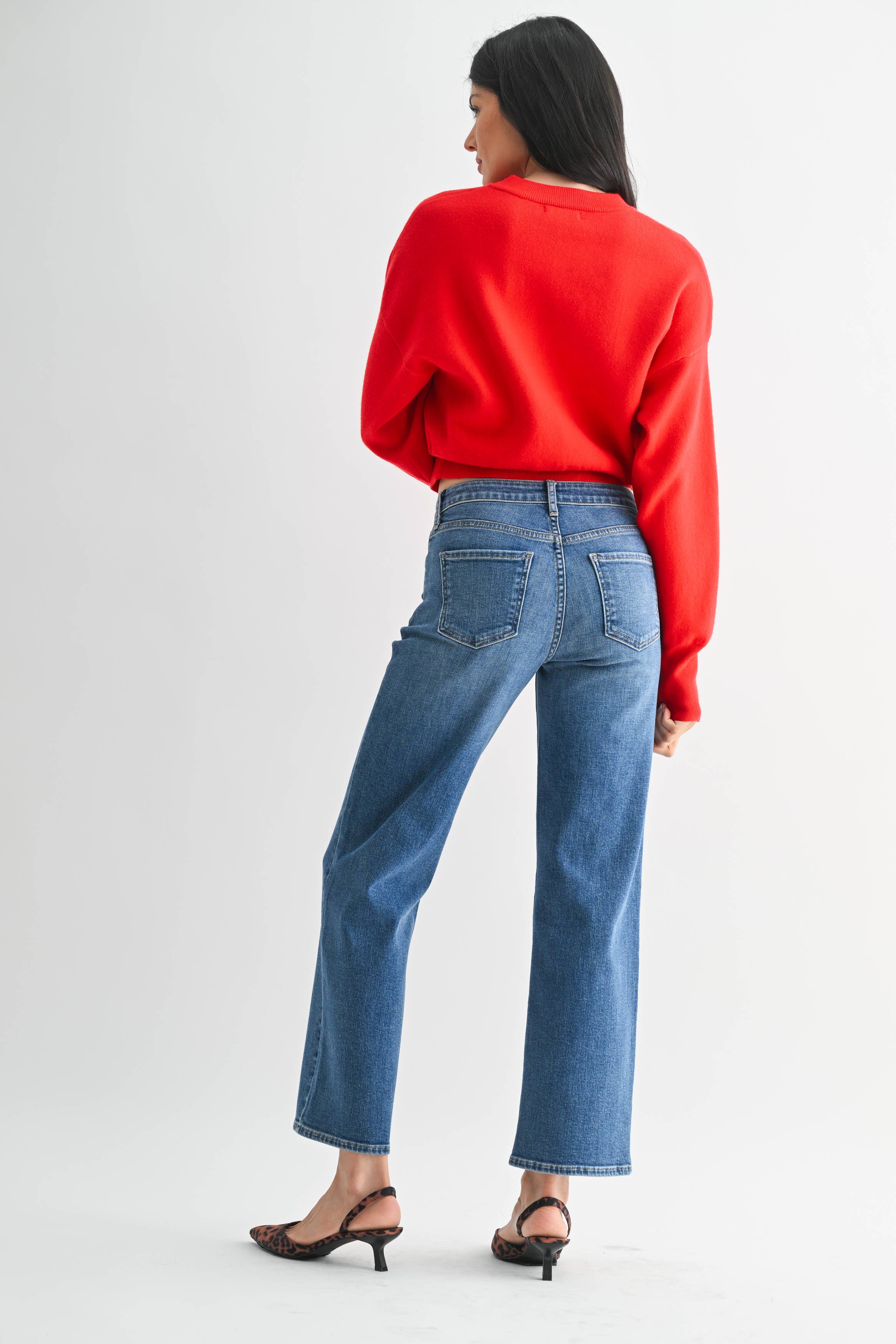 JBD Mid Rise Slim Wide Leg Jean