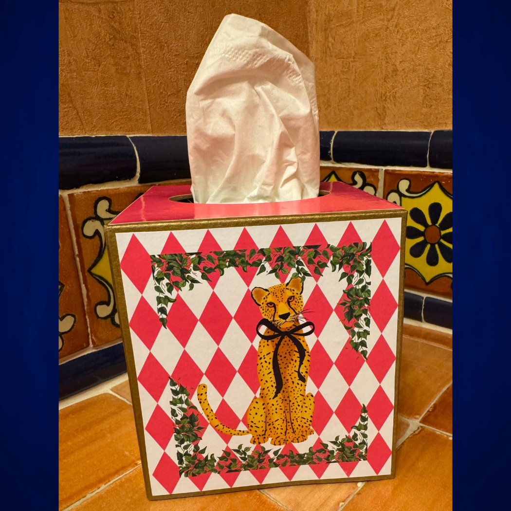 Tissue Box w/ Black Bow Leopard