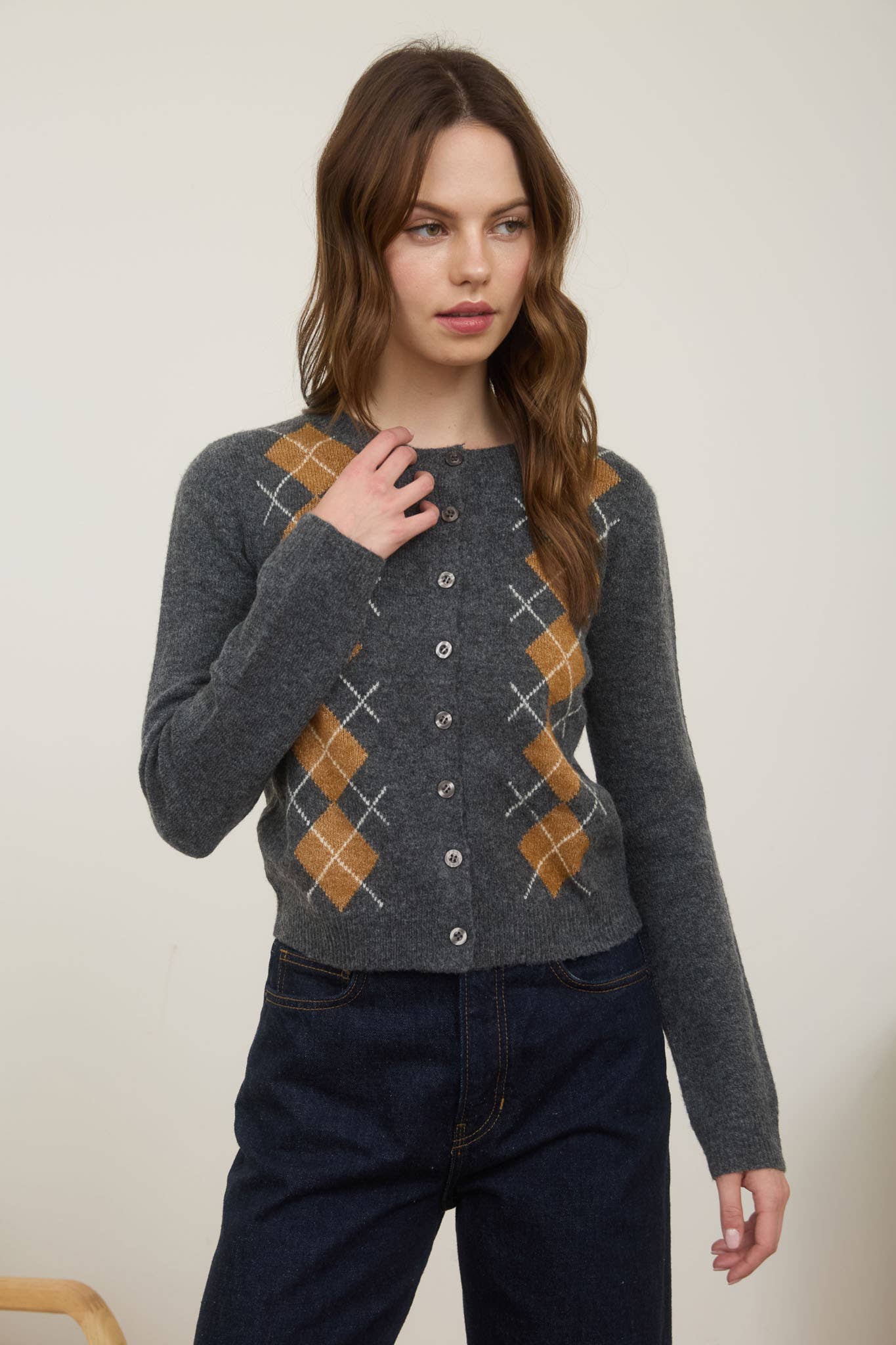Classic Argyle Button-Up Cardigan