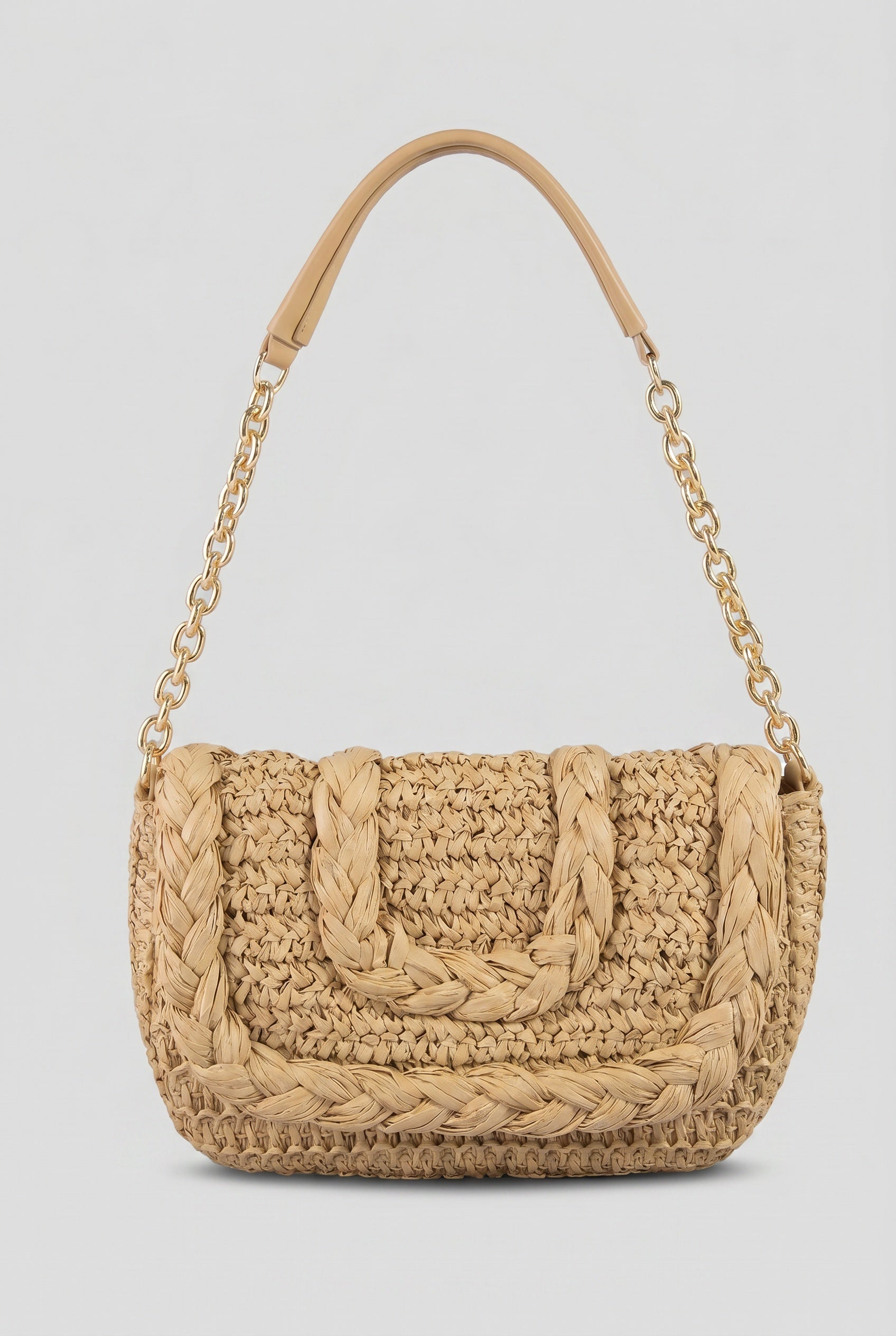 Woven Raffia Flap Shoulder Bag