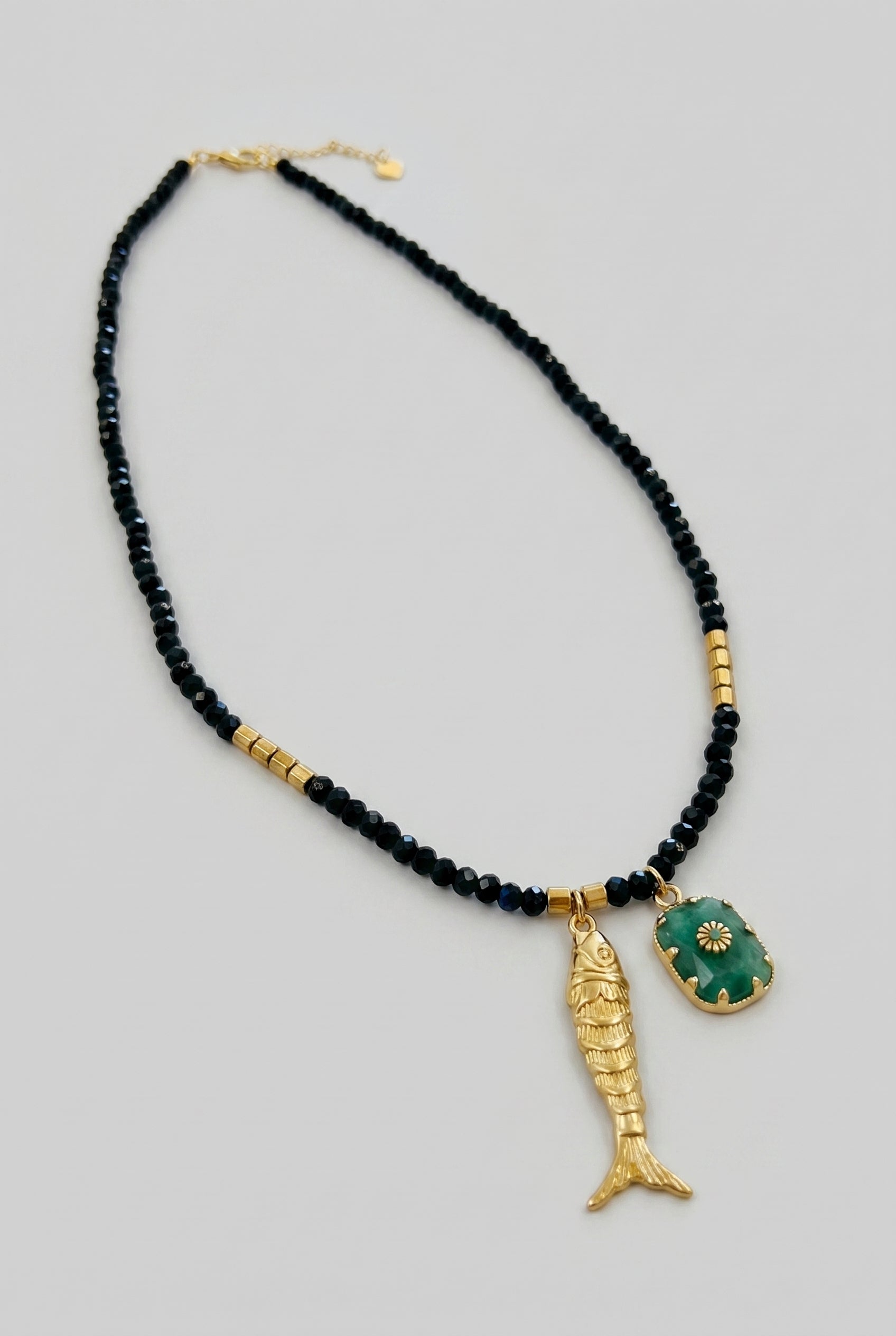 Black Beaded Fish Necklace