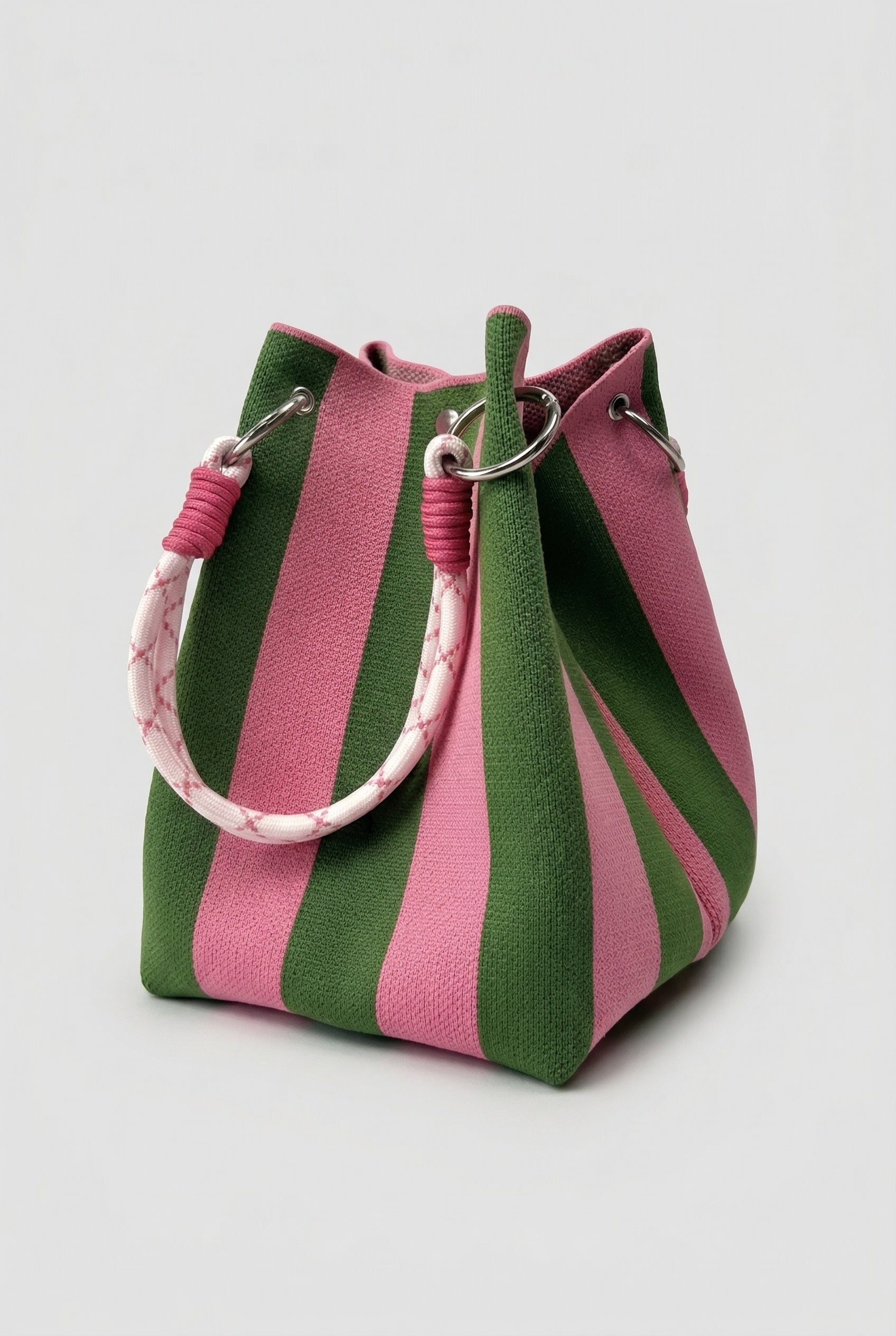 Stripe Rope Handle Bucket Bag