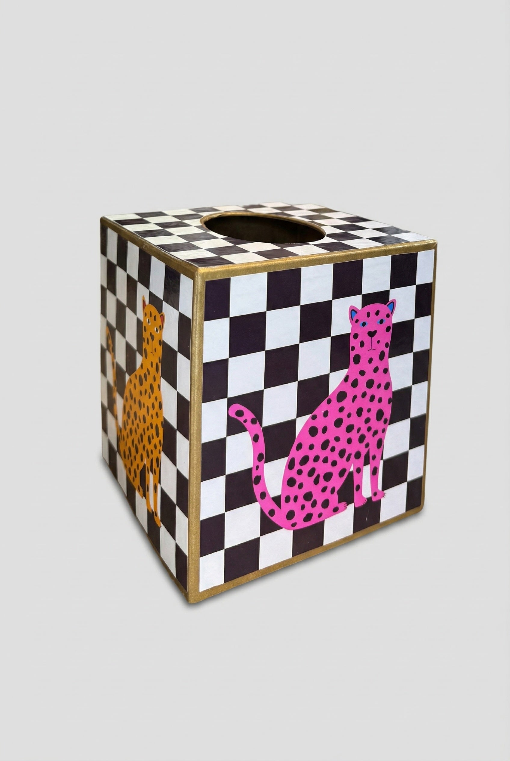 Tissue Box w/ Checkered Leopard