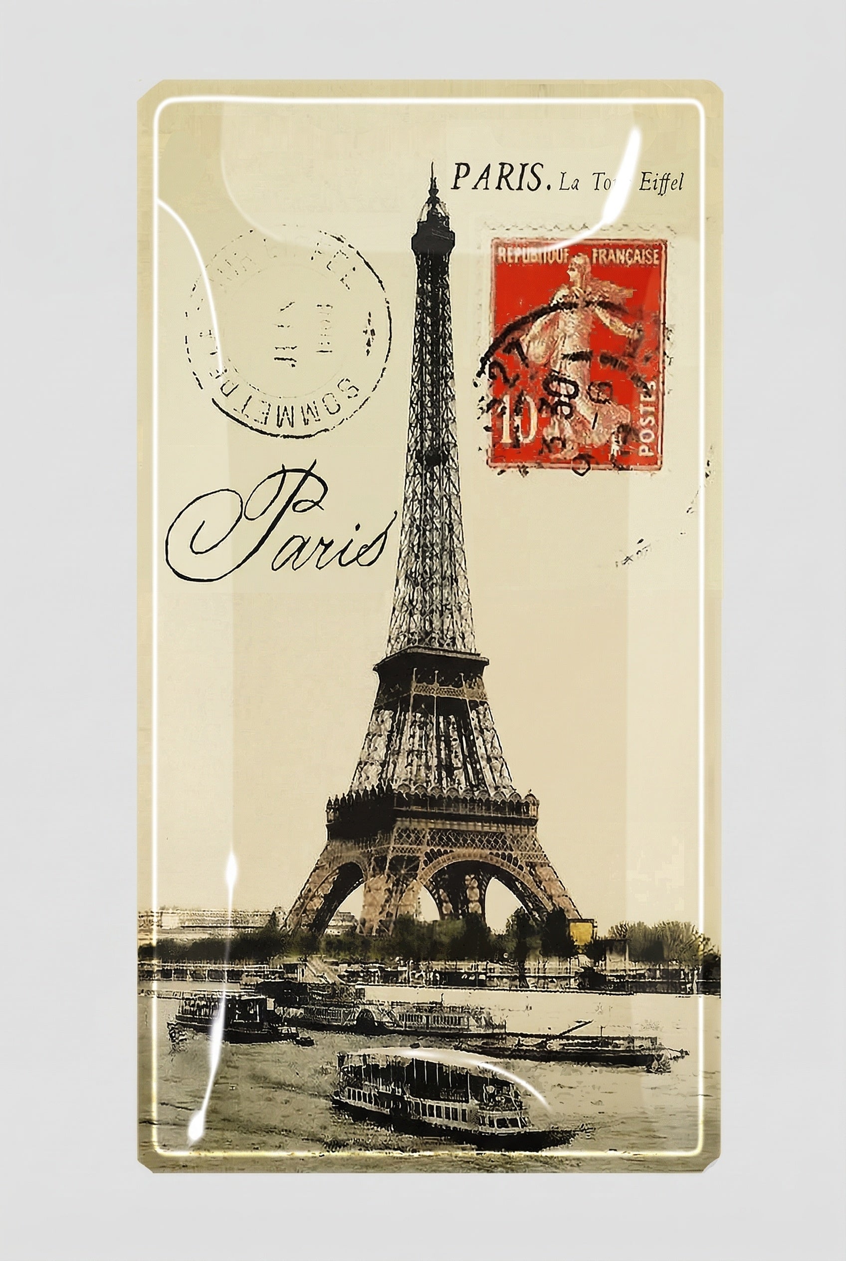 Paris La Tour Eiffel Red Stamp Glass Decoupage Tray