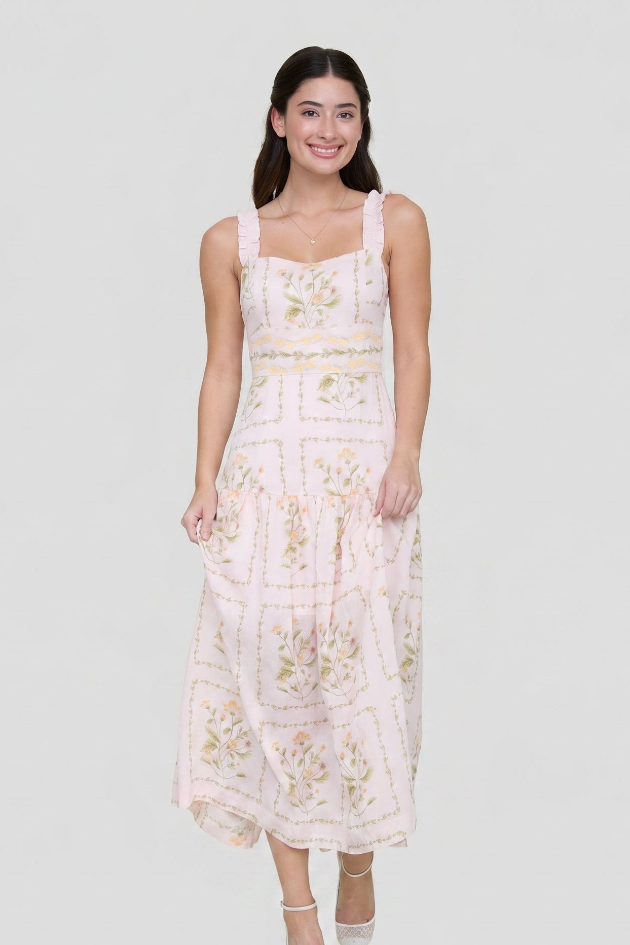 Floral Drop Waist Sleeveless Midi Dress, L