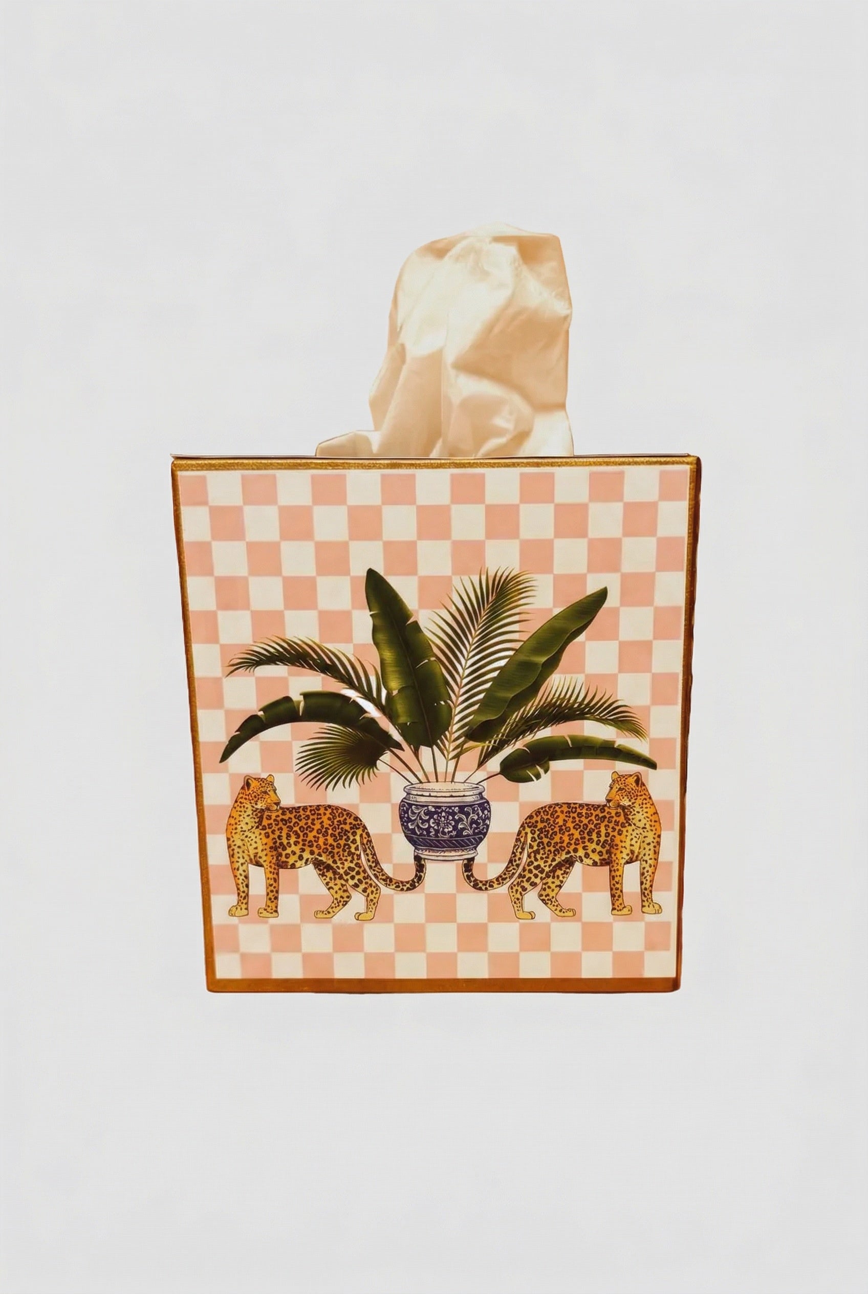 Tissue Box w/ Palm Leopard