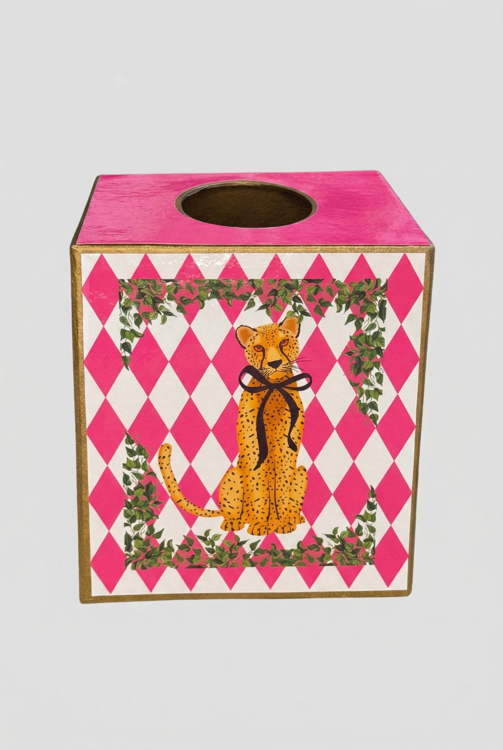 Tissue Box w/ Black Bow Leopard