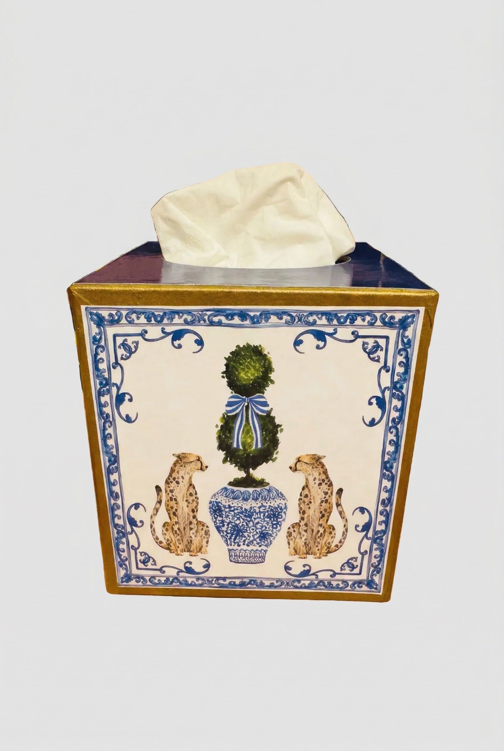 Tissue Box w/ Leopards and Chinoiserie
