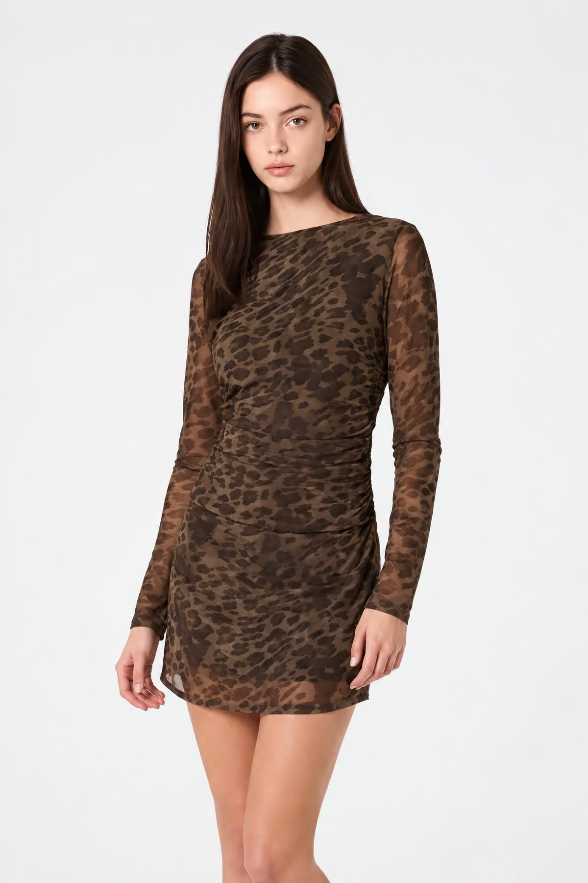 Leopard Pleated Waist Mini Dress