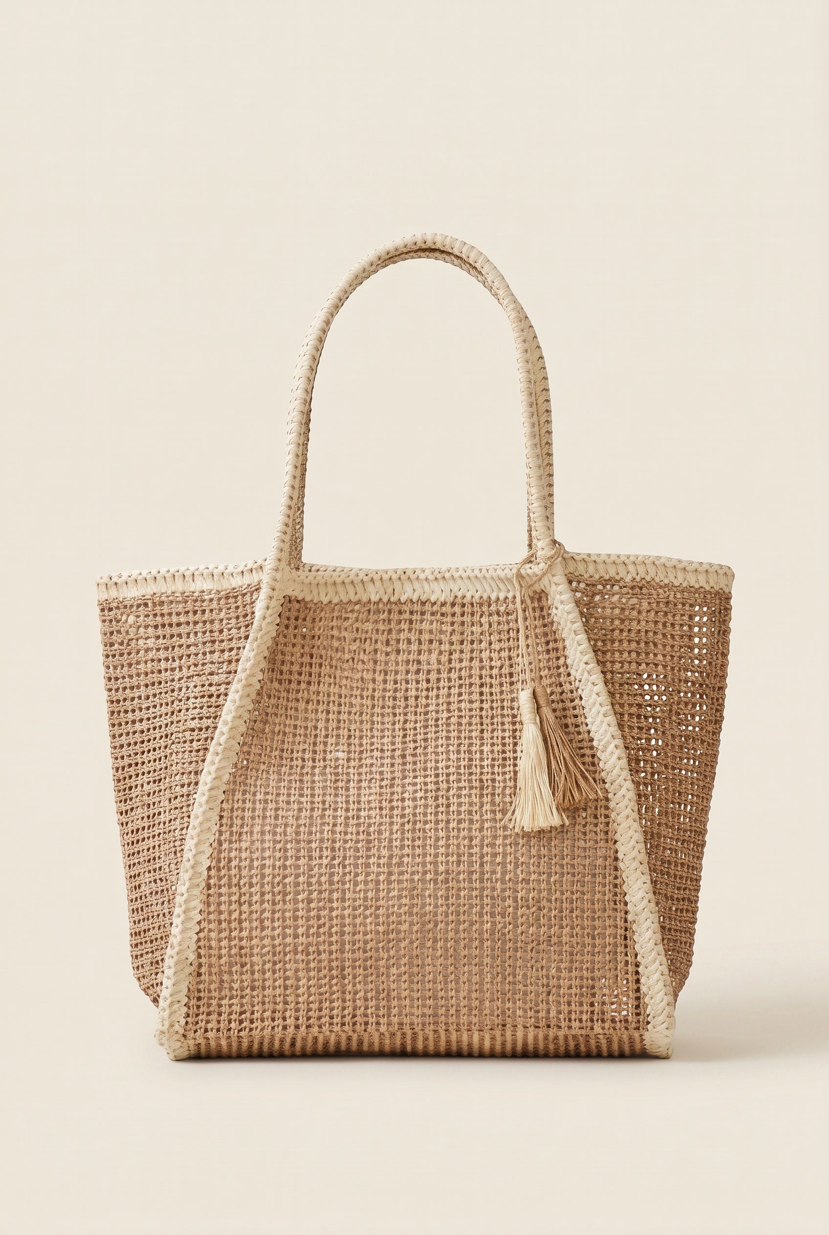 Two Tone Woven Straw Tote