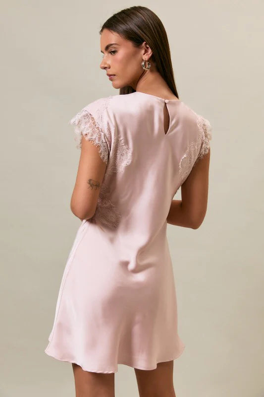 Lace Trim Satin Mini Dress