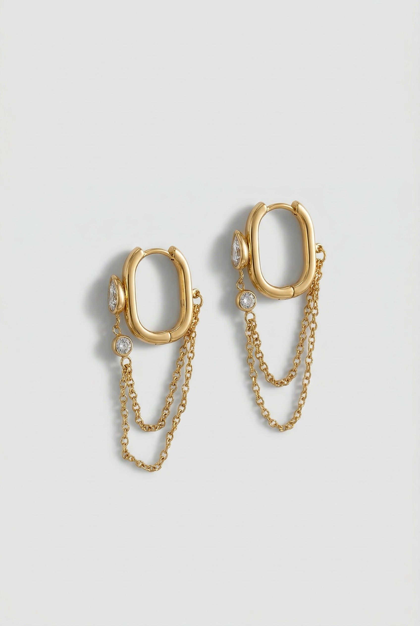 Gold Chain-Link Hoop Earrings with Crystal Accents