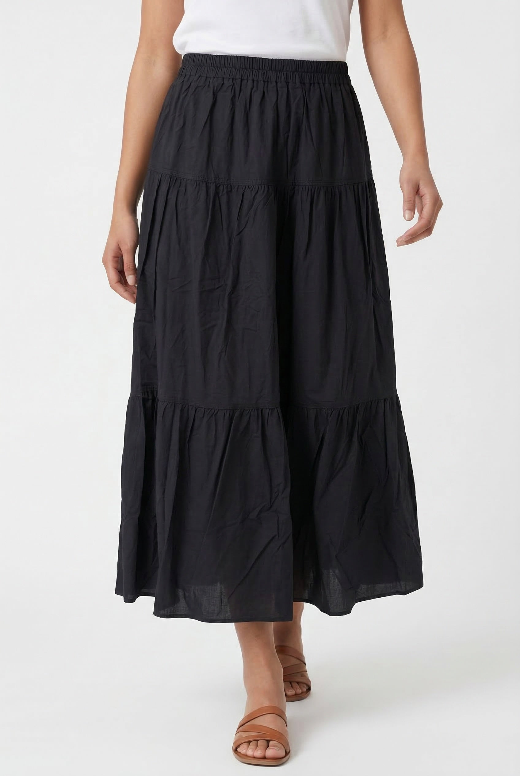 Black Tiered Midi Skirt