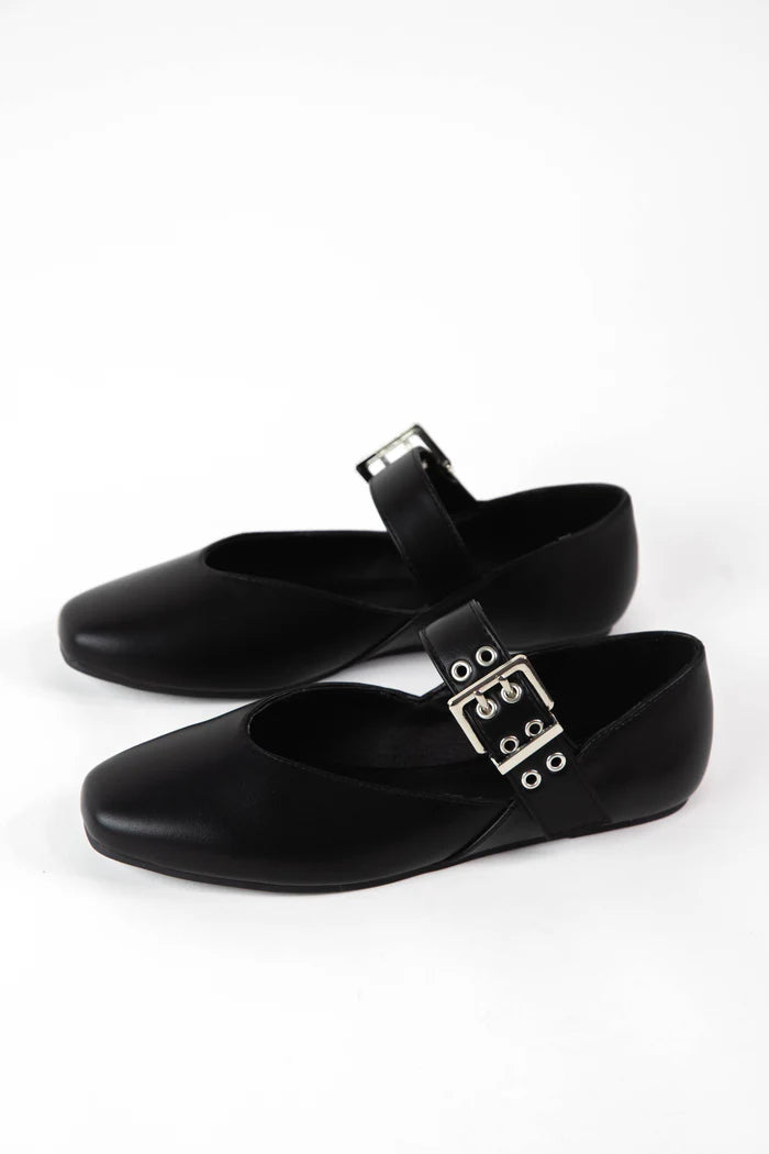 Square Toe Buckle Ballet Flats