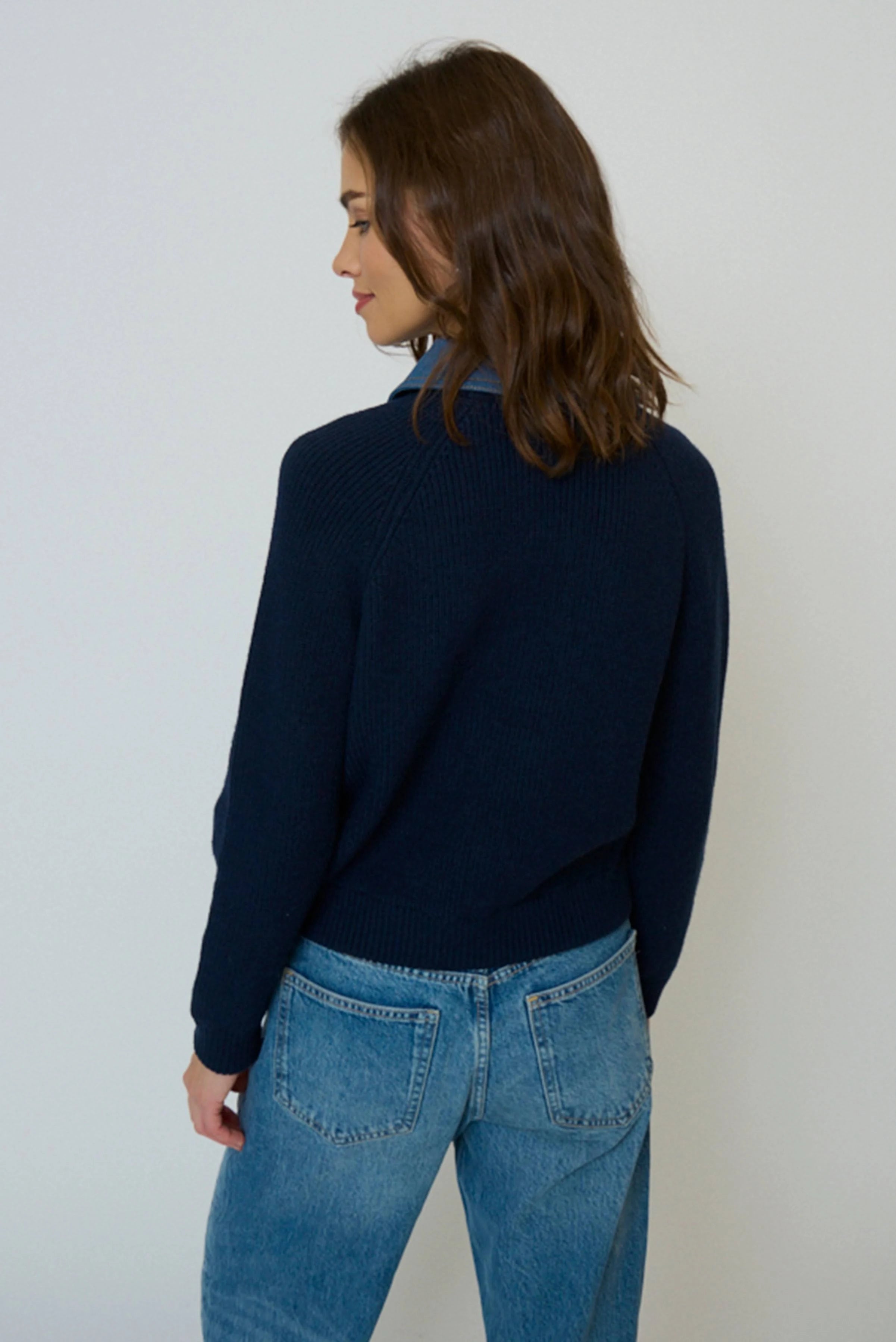 Central Park West Dash Denim Collar Pullover