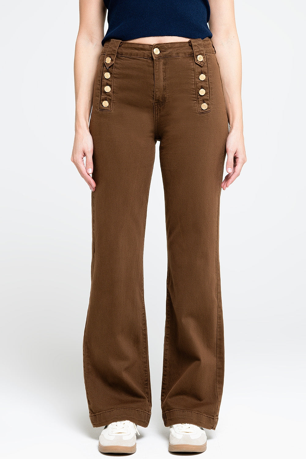 Straight Camel Jeans w/ Gold Buttons