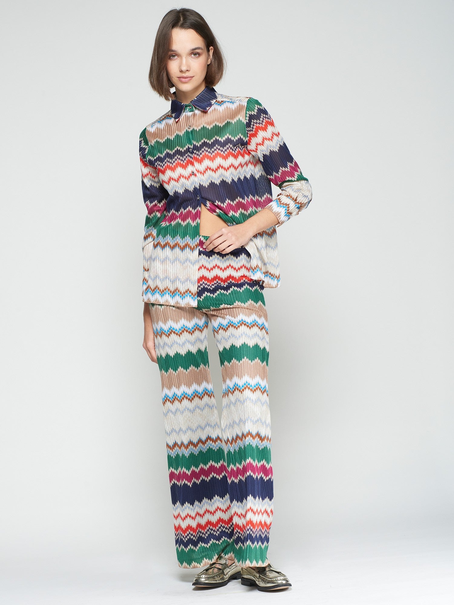 Vilagallo Green Herringbone Lurex Jacquard Trousers