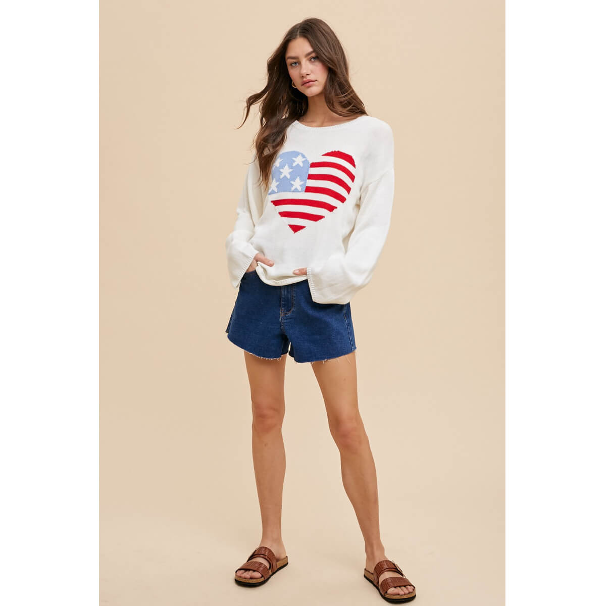 American Flag Heart Knit Sweater front white | MILK MONEY milkmoney.co | cute tops for women. trendy tops for women. cute blouses for women. stylish tops for women. pretty womens tops.