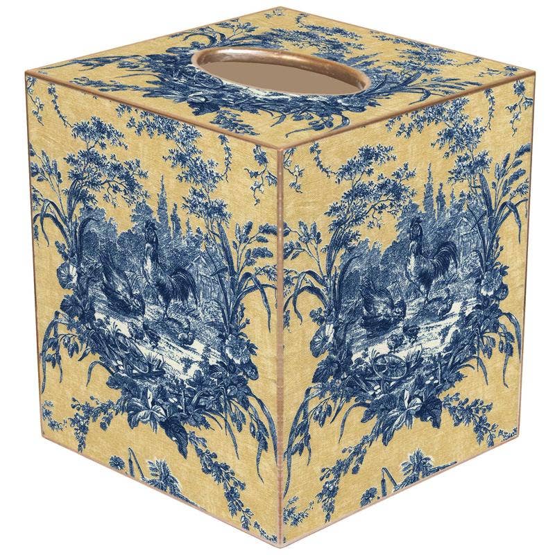 Toile Paper Mache Tissue Box Cover yellow front | MILK MONEY milkmoney.co | white elephant gift ideas, gift, mother's day gift ideas, white elephant gift, gift shops near me, cute home decor, mother's day gift, cute home accents, handmade in USA, elegant home decor