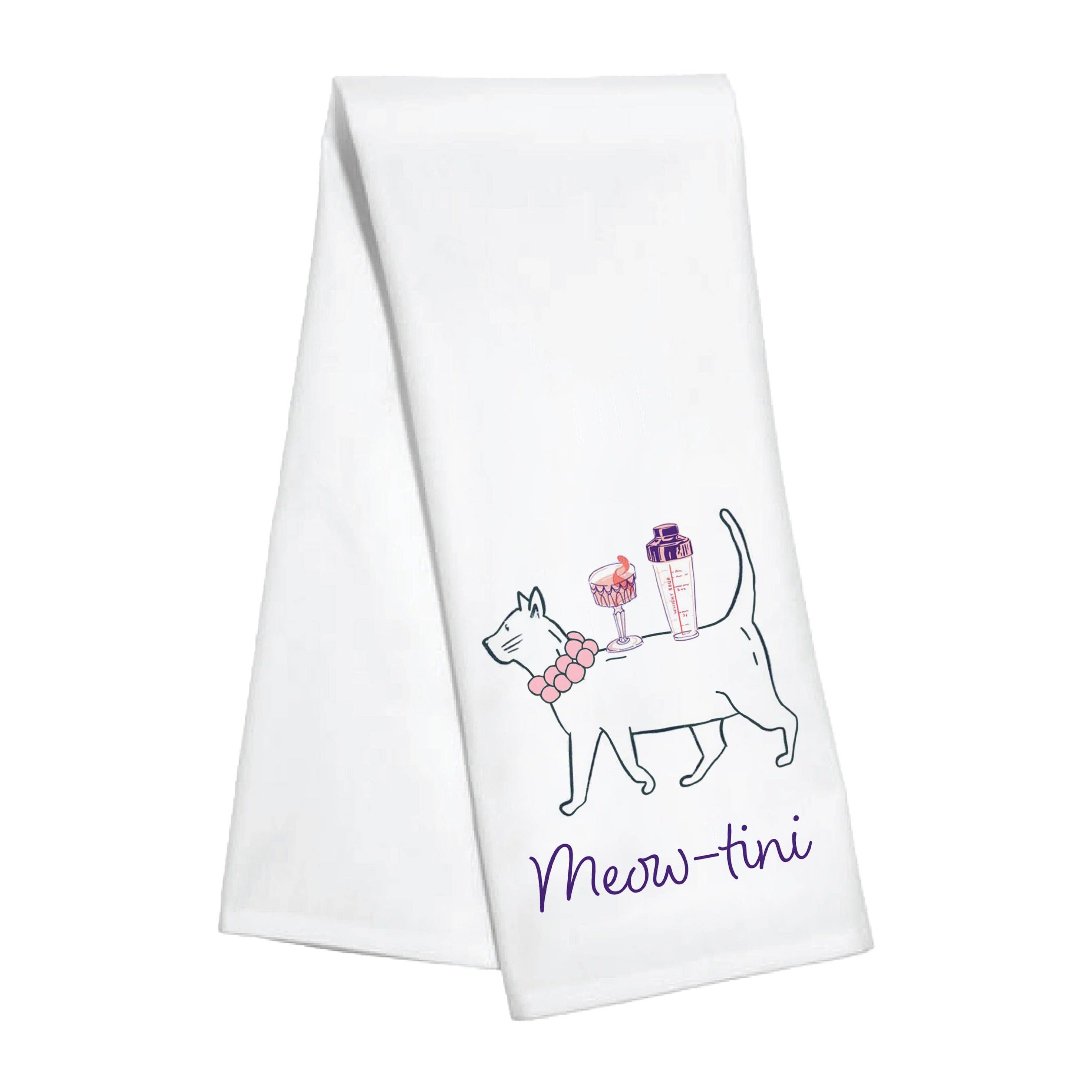 Meow-tini Kitchen Towel front white | MILK MONEY milkmoney.co | white elephant gift ideas, gift, mother's day gift ideas, white elephant gift, gift shops near me
