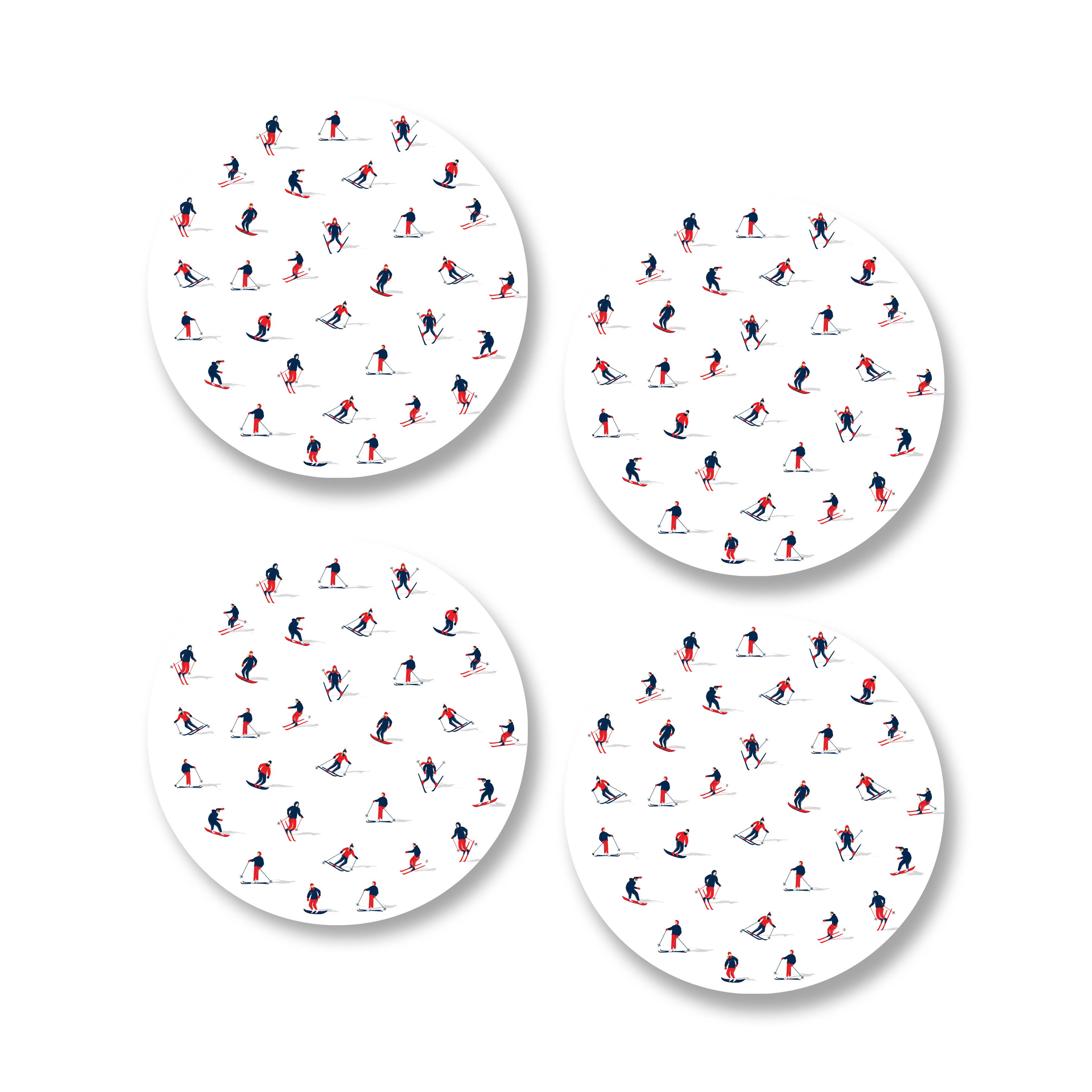 Mini Skier Ceramic Coasters Set  white front | MILK MONEY milkmoney.co | Cute gift