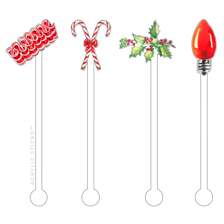 Peppermint Christmas Acrylic Stir Sticks red front | MILK MONEY milkmoney.co | cute gifts, cute holiday gifts 