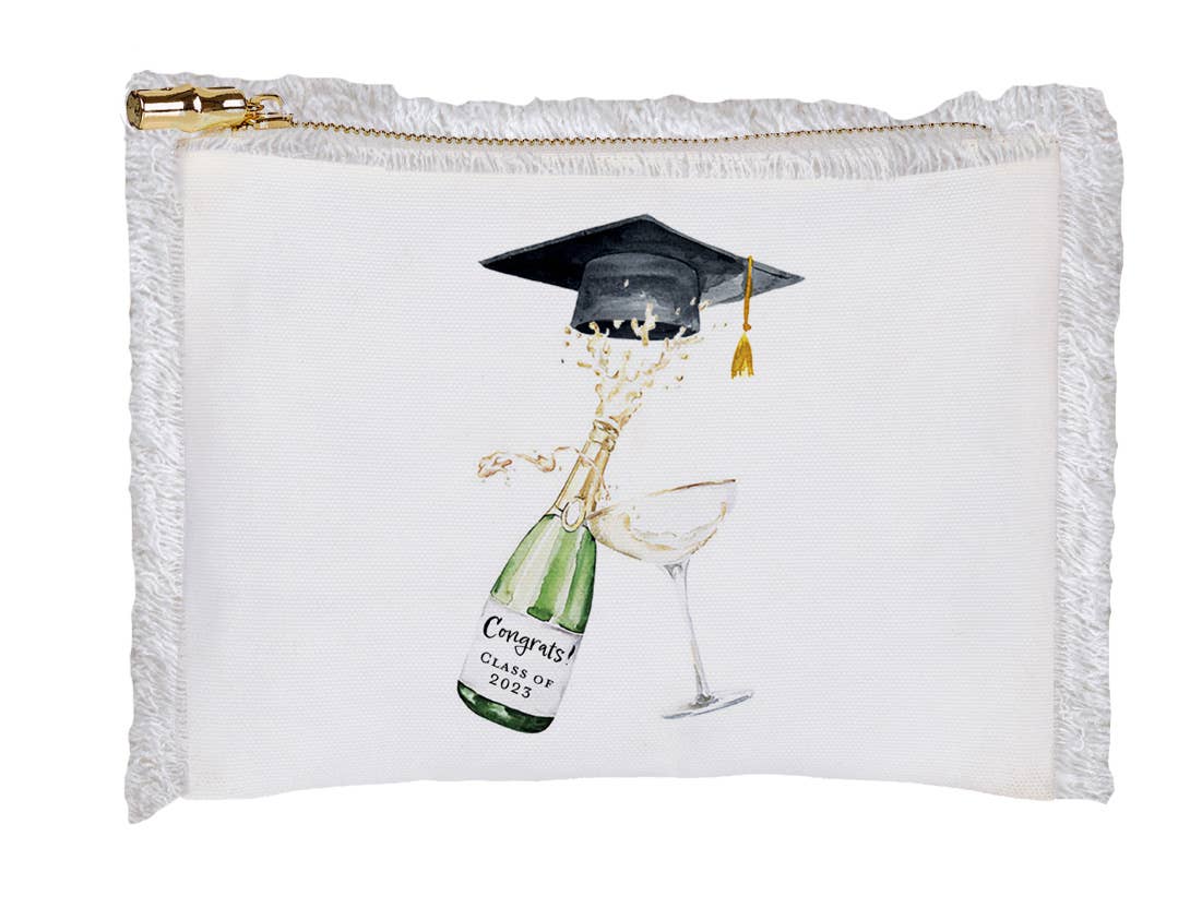 Graduation- Linen Fringe Cosmetic Bag- Champagne