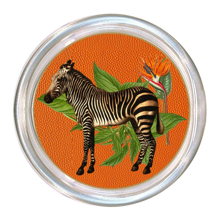 Zebra on Orange African Obsession Glass Coaster Dish orange front | MILK MONEY milkmoney.co | 	Home decor online, Modern home decor, Luxury home furnishings, Best home decor, Home accessories for sale, Living room furniture sets, Kitchen decor ideas, Wall art for home, Bathroom accessories, Vintage home decor, Minimalist home decor
