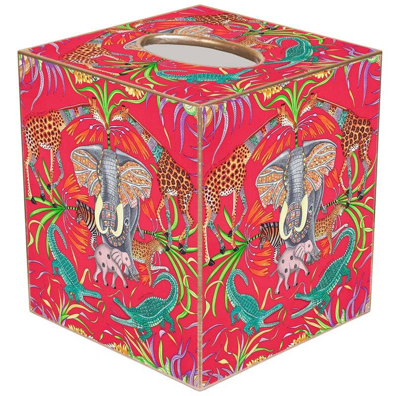 Pink Jungle Paper Mache Tissue Box Cover