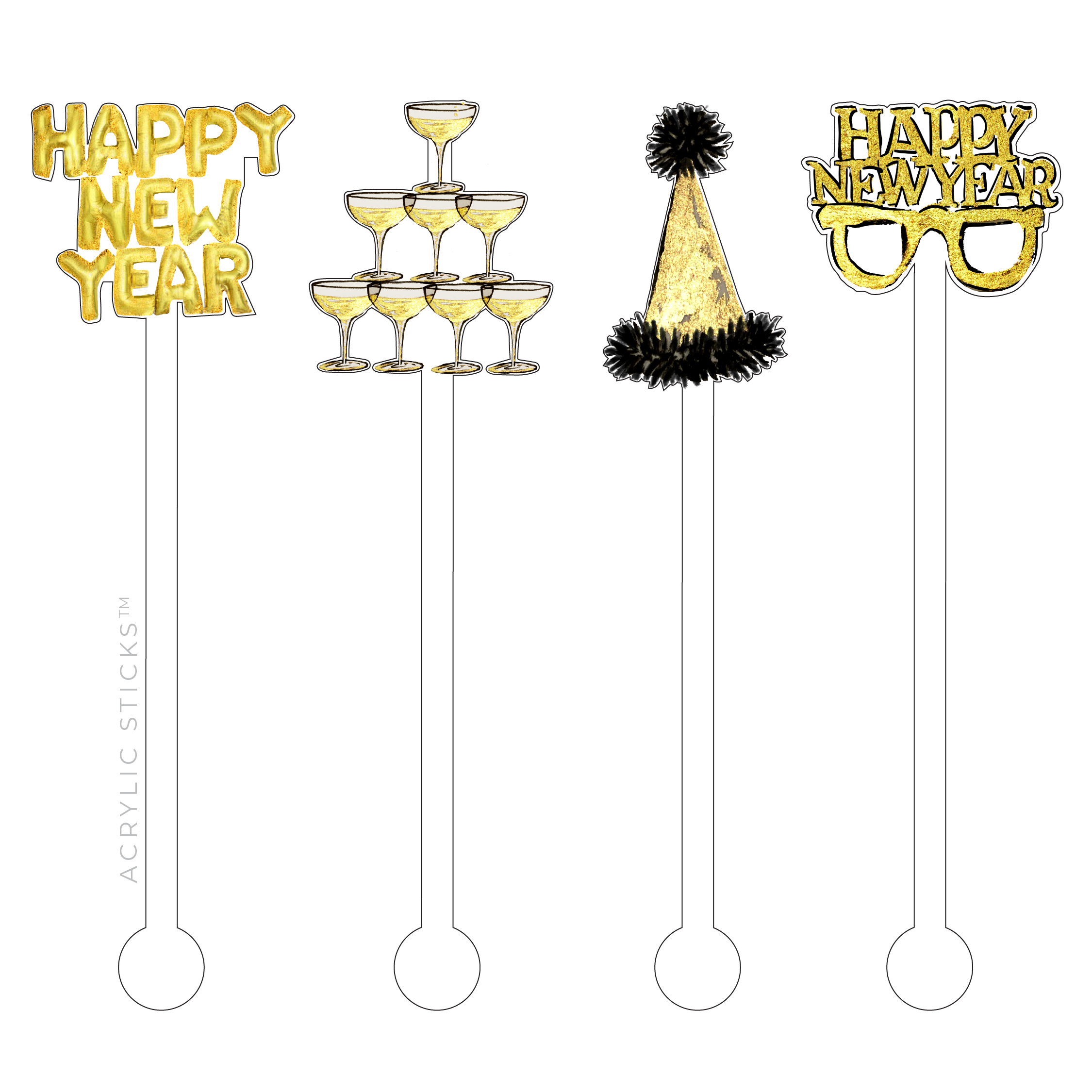 Happy New Year Acrylic Stir Sticks
