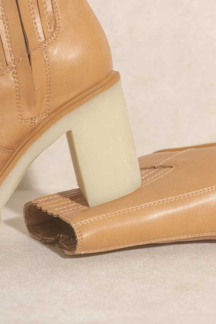 Anastasia Paneled Boot tan detail | MILK MONEY milkmoney.co | cute shoes for women. ladies shoes. nice shoes for women. ladies shoes online. ladies footwear. womens shoes and boots. pretty shoes for women. beautiful shoes for women.