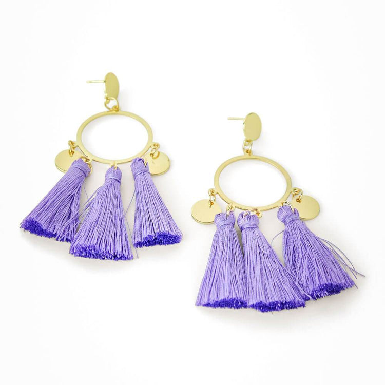 Anna Circle Three Tassel Earrings Purple MILK MONEY