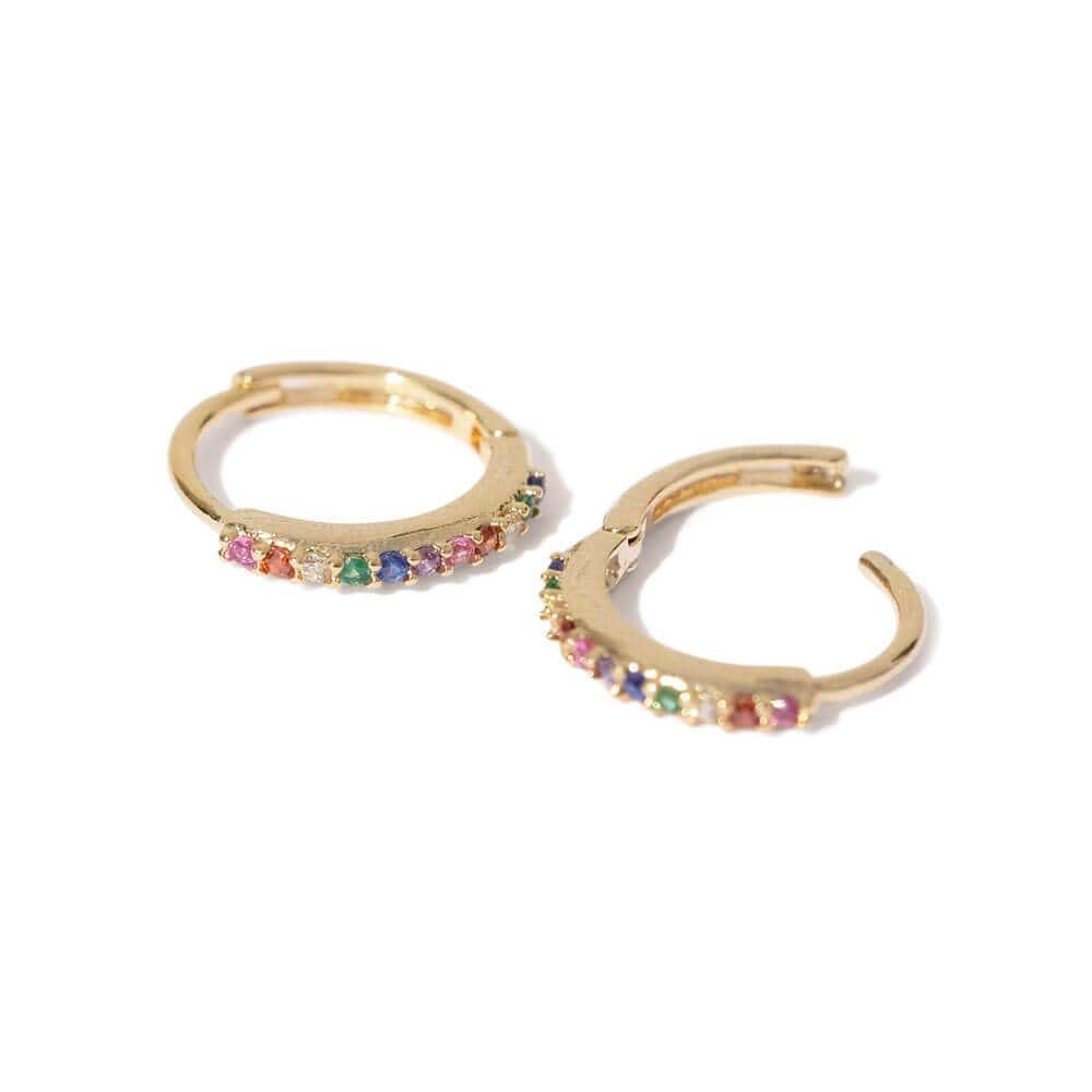 Rainbow CZ Huggie Hoops | Seol + Gold